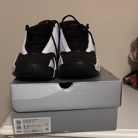 Jordan 14 Retro Black White Red Sneakers